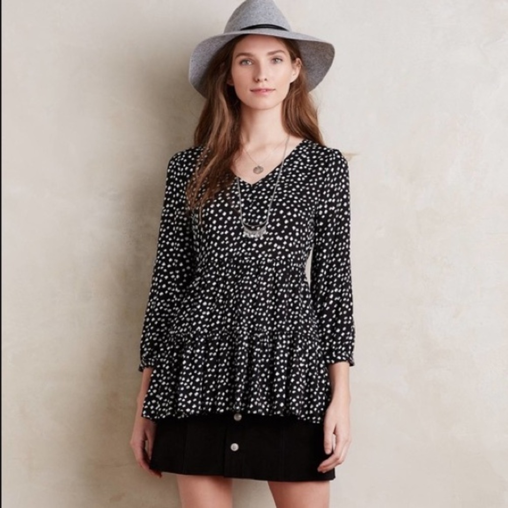 Anthropologie Maeve | Lila Tiered Polka Dot Tunic L